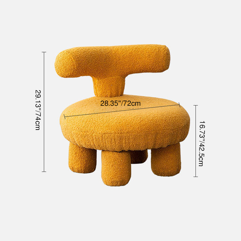 Modern Minimalist Round Sherpa-Fabric Stool with Backrest, Low-Profile MDF Construction for Living Room & Entryway