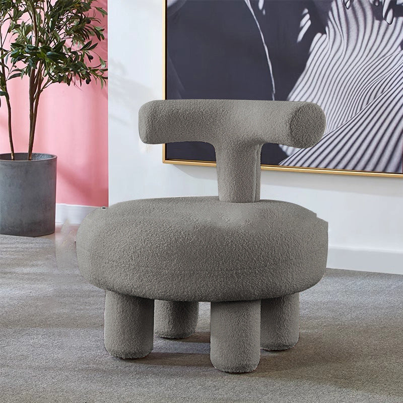 Modern Minimalist Round Sherpa-Fabric Stool with Backrest, Low-Profile MDF Construction for Living Room & Entryway