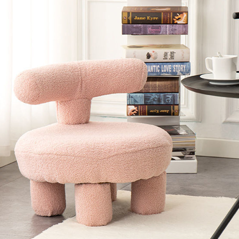 Modern Minimalist Round Sherpa-Fabric Stool with Backrest, Low-Profile MDF Construction for Living Room & Entryway