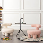 Modern Minimalist Round Sherpa-Fabric Stool with Backrest, Low-Profile MDF Construction for Living Room & Entryway
