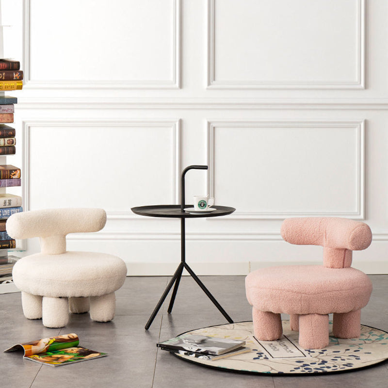 Modern Minimalist Round Sherpa-Fabric Stool with Backrest, Low-Profile MDF Construction for Living Room & Entryway