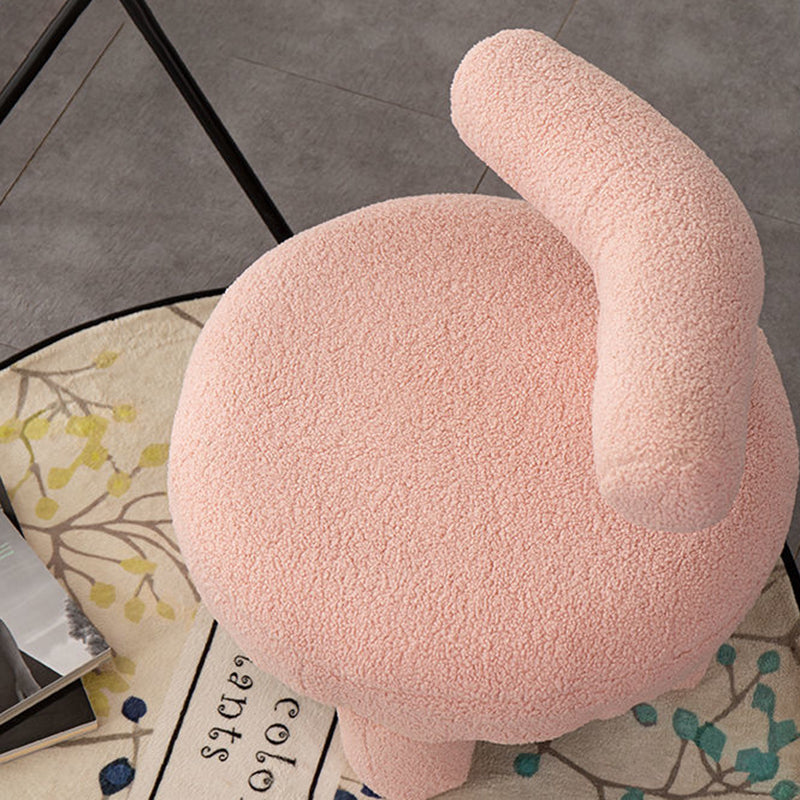 Modern Minimalist Round Sherpa-Fabric Stool with Backrest, Low-Profile MDF Construction for Living Room & Entryway