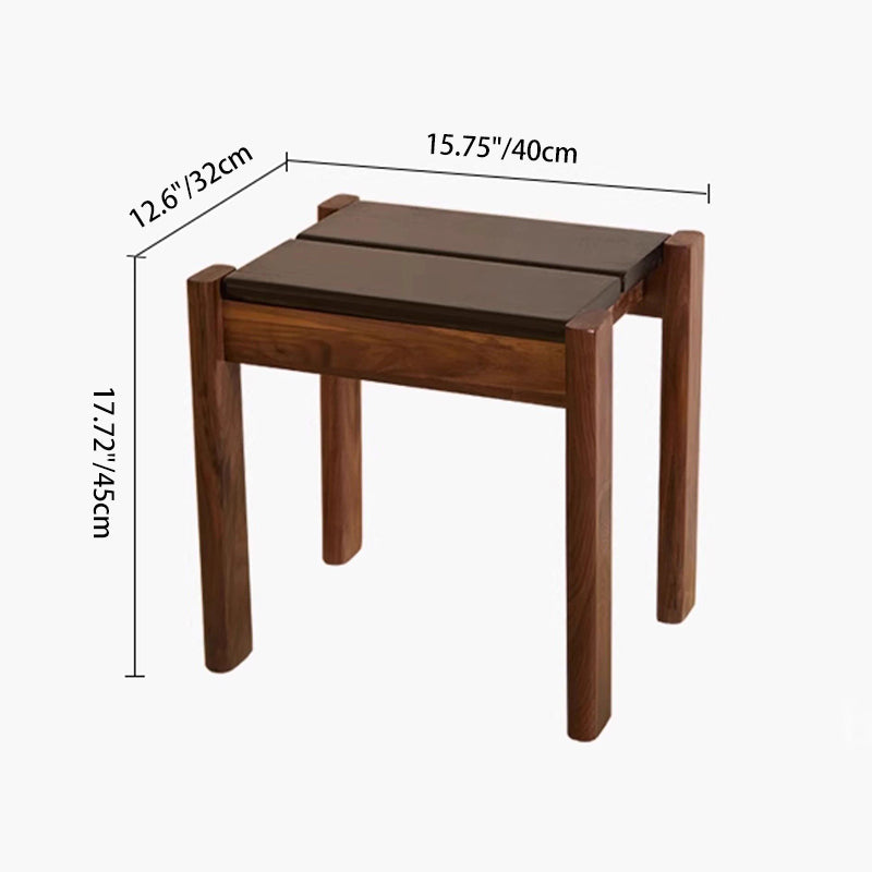 Traditional Japanese Solid Rubberwood Vanity Stool — Square Design for Bedroom, Living Room & Entryway