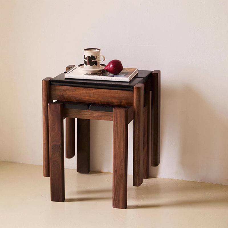 Traditional Japanese Solid Rubberwood Vanity Stool — Square Design for Bedroom, Living Room & Entryway