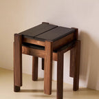 Traditional Japanese Solid Rubberwood Vanity Stool — Square Design for Bedroom, Living Room & Entryway