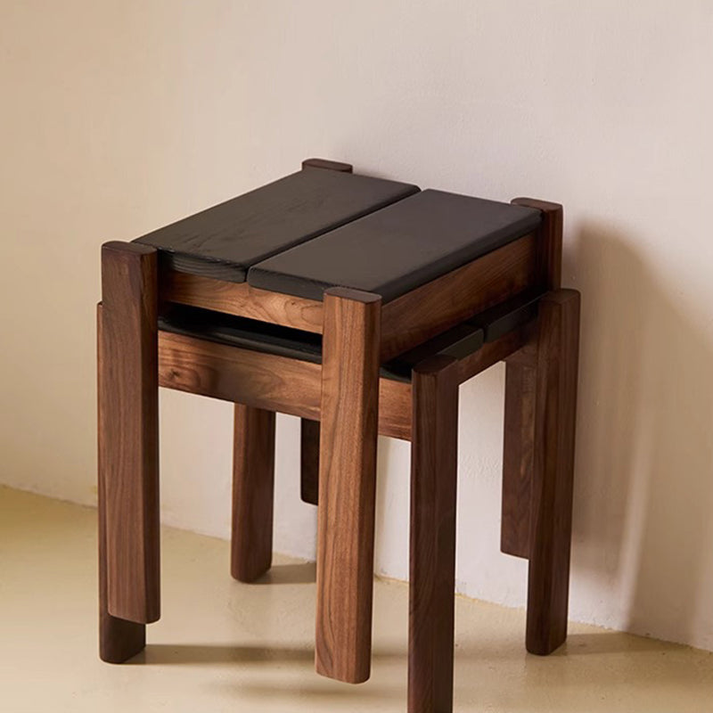 Traditional Japanese Solid Rubberwood Vanity Stool — Square Design for Bedroom, Living Room & Entryway