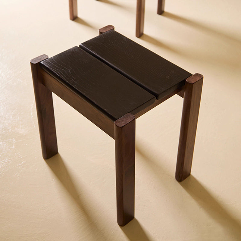 Traditional Japanese Solid Rubberwood Vanity Stool — Square Design for Bedroom, Living Room & Entryway