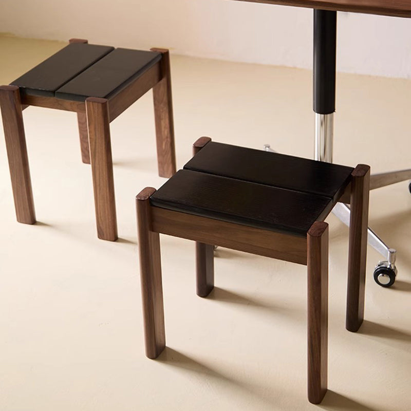 Traditional Japanese Solid Rubberwood Vanity Stool — Square Design for Bedroom, Living Room & Entryway