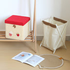 Contemporary Square Kids Stool – Foldable MDF & Cotton, Low Seat with Built-In Storage for Entryway or Living Room