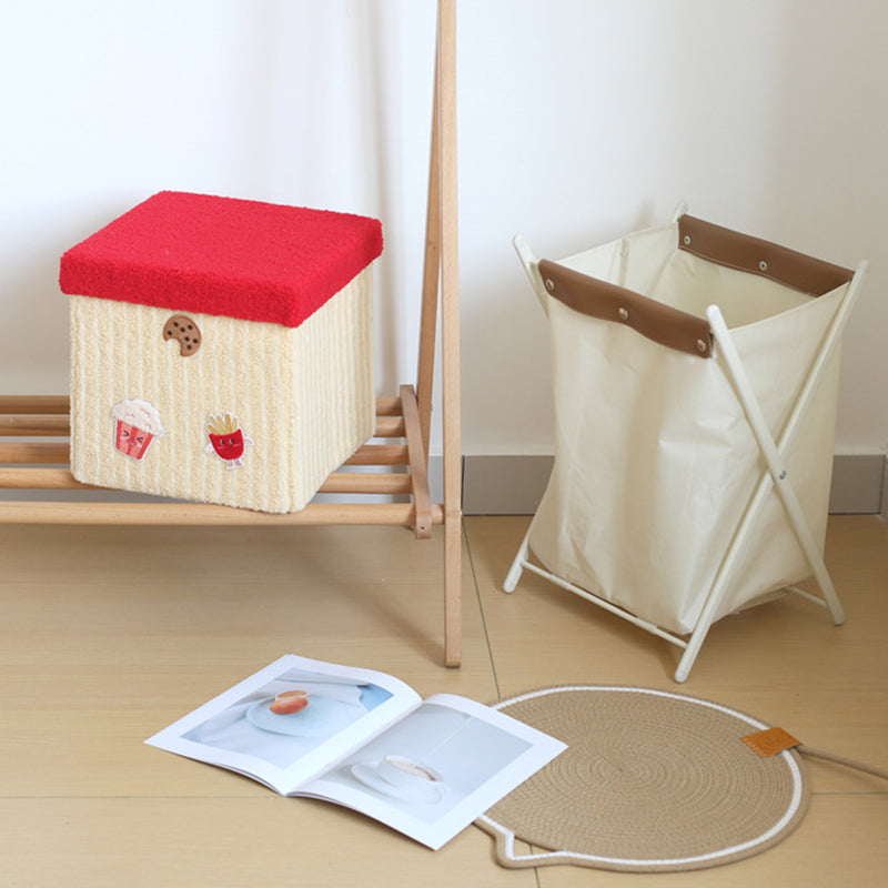 Contemporary Square Kids Stool – Foldable MDF & Cotton, Low Seat with Built-In Storage for Entryway or Living Room
