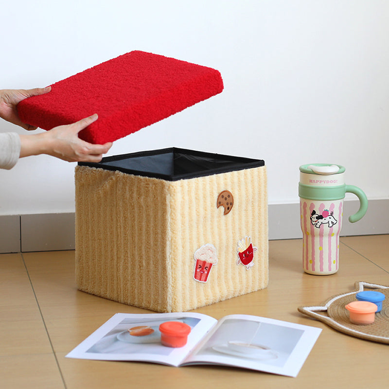 Contemporary Square Kids Stool – Foldable MDF & Cotton, Low Seat with Built-In Storage for Entryway or Living Room