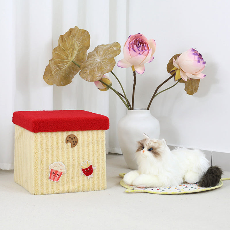 Contemporary Square Kids Stool – Foldable MDF & Cotton, Low Seat with Built-In Storage for Entryway or Living Room