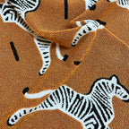Contemporary U-Shaped Low Stool with Plywood Frame, Sherpa Fabric, Zebra Pattern — Perfect for Entryway and Living Room