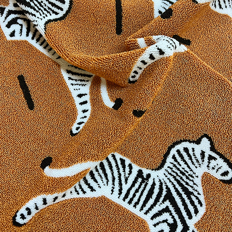 Contemporary U-Shaped Low Stool with Plywood Frame, Sherpa Fabric, Zebra Pattern — Perfect for Entryway and Living Room