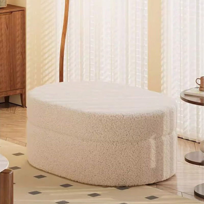 Modern Minimalist Sherpa Fabric Oval Stool with Hidden Storage - Solid Wood Frame, MDF Construction, Low-Profile Entryway Stool