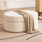 Modern Minimalist Sherpa Fabric Oval Stool with Hidden Storage - Solid Wood Frame, MDF Construction, Low-Profile Entryway Stool