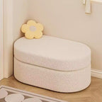 Modern Minimalist Sherpa Fabric Oval Stool with Hidden Storage - Solid Wood Frame, MDF Construction, Low-Profile Entryway Stool