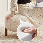 Modern Scandinavian Round Stool in Solid Wood with Sherpa Fabric - Low Profile for Entryway & Living Room
