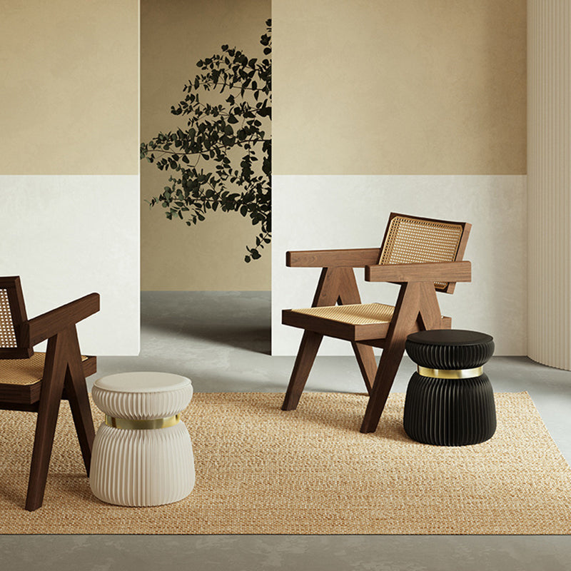 Modern Art Deco Round Foldable Low Stool – Kraft Paper, Acrylic & Metal Construction with PU Leather Seat for Entryway & Living Room