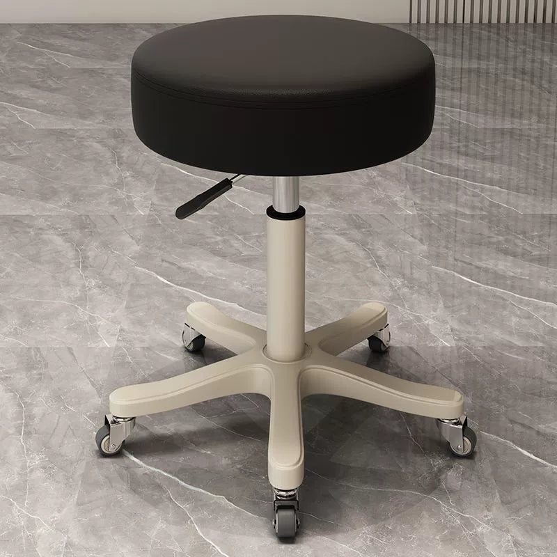 Taburete redondo moderno minimalista de piel sintética y nailon PP con altura ajustable, giratorio y ruedas para sala de estar y dormitorio