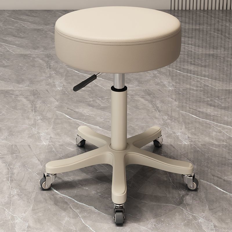 Modern Minimalist PU Leather PP Nylon Round Stool With Adjustable Height, Swivel & Wheels For Living Room & Bedroom