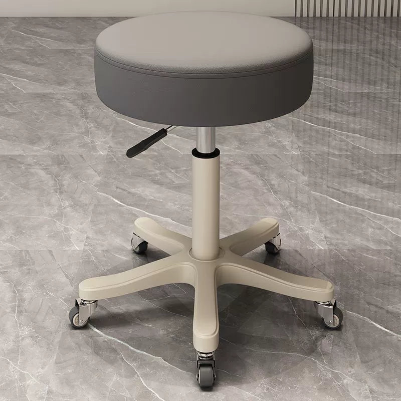 Modern Minimalist PU Leather PP Nylon Round Stool With Adjustable Height, Swivel & Wheels For Living Room & Bedroom