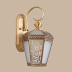 Traditional French Waterproof Lantern-Shaped Copper Glass 1-Light Outdoor Wall Sconce Lamp For Gardens