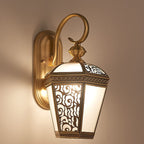 Traditional French Waterproof Lantern-Shaped Copper Glass 1-Light Outdoor Wall Sconce Lamp For Gardens