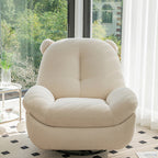 Bear-Shaped Modern Minimalist Recliner with Titanium Alloy, Solid Wood & Wrought Iron Frame, Chenille Velvet & Faux Leather Upholstery, Backrest and Footrest for Living Room