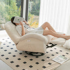 Bear-Shaped Modern Minimalist Recliner with Titanium Alloy, Solid Wood & Wrought Iron Frame, Chenille Velvet & Faux Leather Upholstery, Backrest and Footrest for Living Room