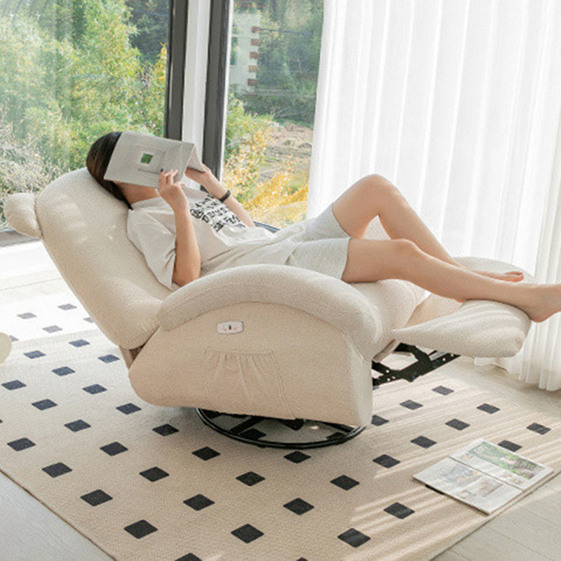 Bear-Shaped Modern Minimalist Recliner with Titanium Alloy, Solid Wood & Wrought Iron Frame, Chenille Velvet & Faux Leather Upholstery, Backrest and Footrest for Living Room