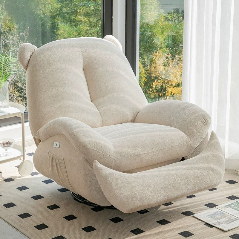 Bear-Shaped Modern Minimalist Recliner with Titanium Alloy, Solid Wood & Wrought Iron Frame, Chenille Velvet & Faux Leather Upholstery, Backrest and Footrest for Living Room