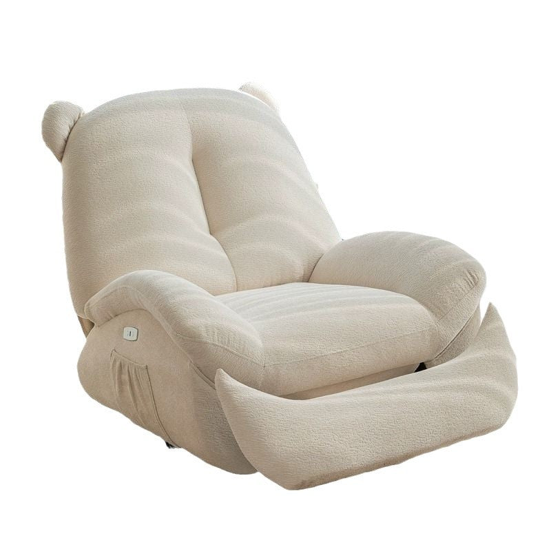 Bear-Shaped Modern Minimalist Recliner with Titanium Alloy, Solid Wood & Wrought Iron Frame, Chenille Velvet & Faux Leather Upholstery, Backrest and Footrest for Living Room