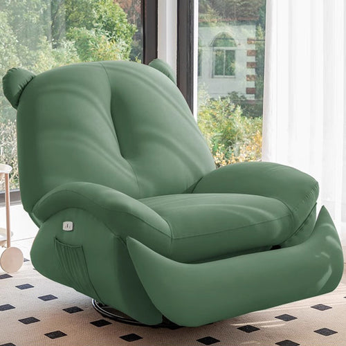 Bear-Shaped Modern Minimalist Recliner with Titanium Alloy, Solid Wood & Wrought Iron Frame, Chenille Velvet & Faux Leather Upholstery, Backrest and Footrest for Living Room