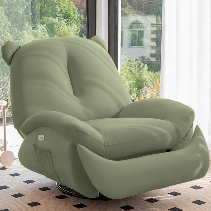 Bear-Shaped Modern Minimalist Recliner with Titanium Alloy, Solid Wood & Wrought Iron Frame, Chenille Velvet & Faux Leather Upholstery, Backrest and Footrest for Living Room