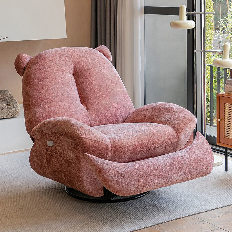 Bear-Shaped Modern Minimalist Recliner with Titanium Alloy, Solid Wood & Wrought Iron Frame, Chenille Velvet & Faux Leather Upholstery, Backrest and Footrest for Living Room