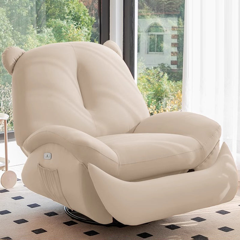 Bear-Shaped Modern Minimalist Recliner with Titanium Alloy, Solid Wood & Wrought Iron Frame, Chenille Velvet & Faux Leather Upholstery, Backrest and Footrest for Living Room