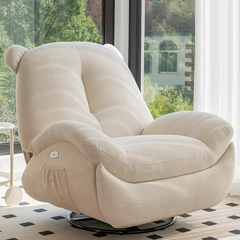 Bear-Shaped Modern Minimalist Recliner with Titanium Alloy, Solid Wood & Wrought Iron Frame, Chenille Velvet & Faux Leather Upholstery, Backrest and Footrest for Living Room