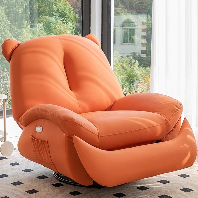 Bear-Shaped Modern Minimalist Recliner with Titanium Alloy, Solid Wood & Wrought Iron Frame, Chenille Velvet & Faux Leather Upholstery, Backrest and Footrest for Living Room