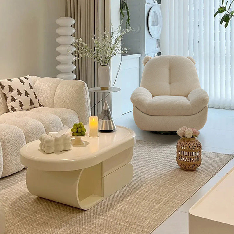 Bear-Shaped Modern Minimalist Recliner with Titanium Alloy, Solid Wood & Wrought Iron Frame, Chenille Velvet & Faux Leather Upholstery, Backrest and Footrest for Living Room