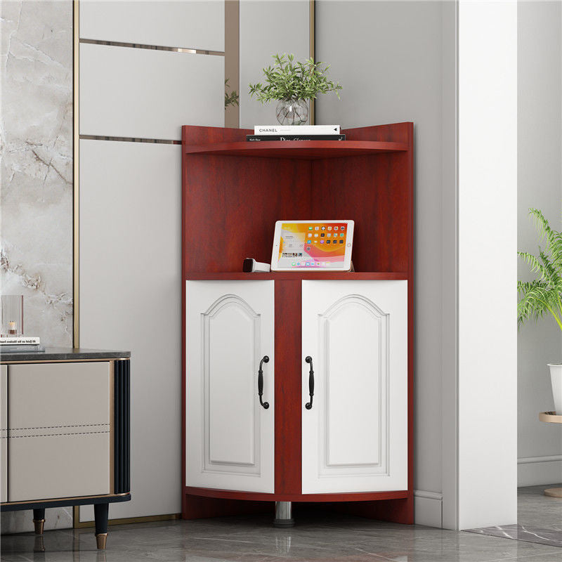 Contemporary Nordic Triangular Particle Board Corner Shelf Unit With 2-Cabinet 2-Tier For Living Room