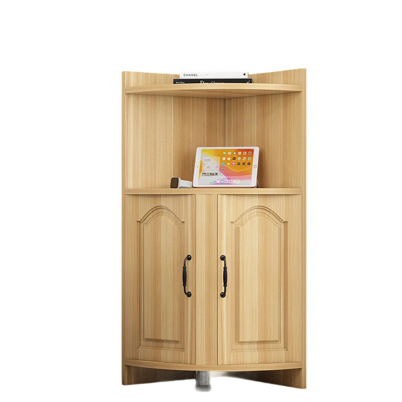 Contemporary Nordic Triangular Particle Board Corner Shelf Unit With 2-Cabinet 2-Tier For Living Room