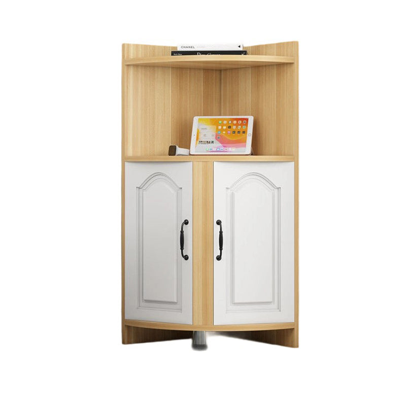 Contemporary Nordic Triangular Particle Board Corner Shelf Unit With 2-Cabinet 2-Tier For Living Room