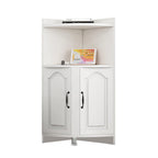 Contemporary Nordic Triangular Particle Board Corner Shelf Unit With 2-Cabinet 2-Tier For Living Room