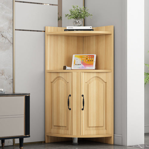Contemporary Nordic Triangular Particle Board Corner Shelf Unit With 2-Cabinet 2-Tier For Living Room