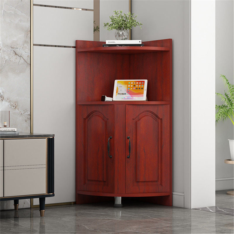 Contemporary Nordic Triangular Particle Board Corner Shelf Unit With 2-Cabinet 2-Tier For Living Room