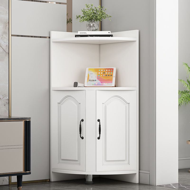 Contemporary Nordic Triangular Particle Board Corner Shelf Unit With 2-Cabinet 2-Tier For Living Room