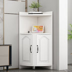 Contemporary Nordic Triangular Particle Board Corner Shelf Unit With 2-Cabinet 2-Tier For Living Room
