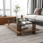 Modern Minimalist Tempered Glass & Particle Board Rectangular Coffee Table 2-Tier For Living Room