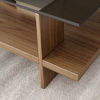 Modern Minimalist Tempered Glass & Particle Board Rectangular Coffee Table 2-Tier For Living Room